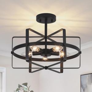 5-Light Modern Semi Flush Mount Ceiling Light, 12.6'' Black Farmhouse Flush Mount Ceiling Light Industrial Ceiling Light Fixture for Entryway Hallway Foyer Dining Room Kitchen Bedroom