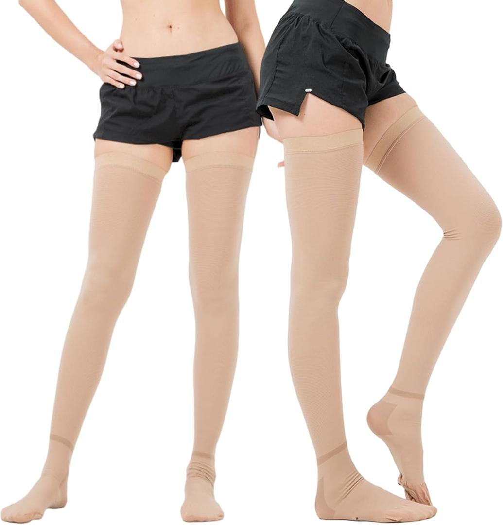 Ted Hose Compression Stockings - Anti Embolism Compression Stockings - Thigh High Compression Socks for Women and Men - 15-20 mmHg Compression Ted Hose with Inspect Toe Hole (XXL, Beige)