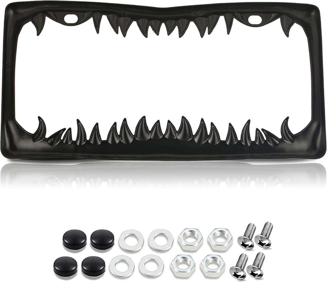 Black Shark Tooth License Plate Frame for Men, Horror Halloween License Plate Frame, 1 Pack