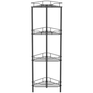 HuggieGems 4 Tier Floor Standing Corner Shower Caddy Organizer Shelf with Hooks, Bathroom Shelves Stand Rack, Black