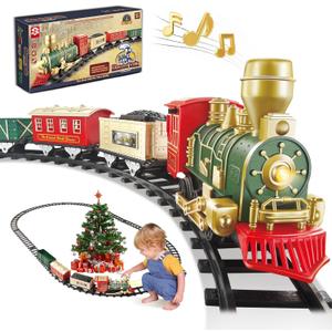Electric Train Set for Kids Ages 4-8, Complete Toy Train with Lights & Sounds, Train Toys with Cars & Tracks for Christmas and All-Year Play