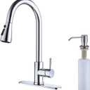 Keer Polished Chrome Single Handle Pull Down Kitchen Faucet with Soap Dispenser, 3 Modes Sprayer, Easy Assembly, Single Handle High Arc Stainless Steel Faucet
