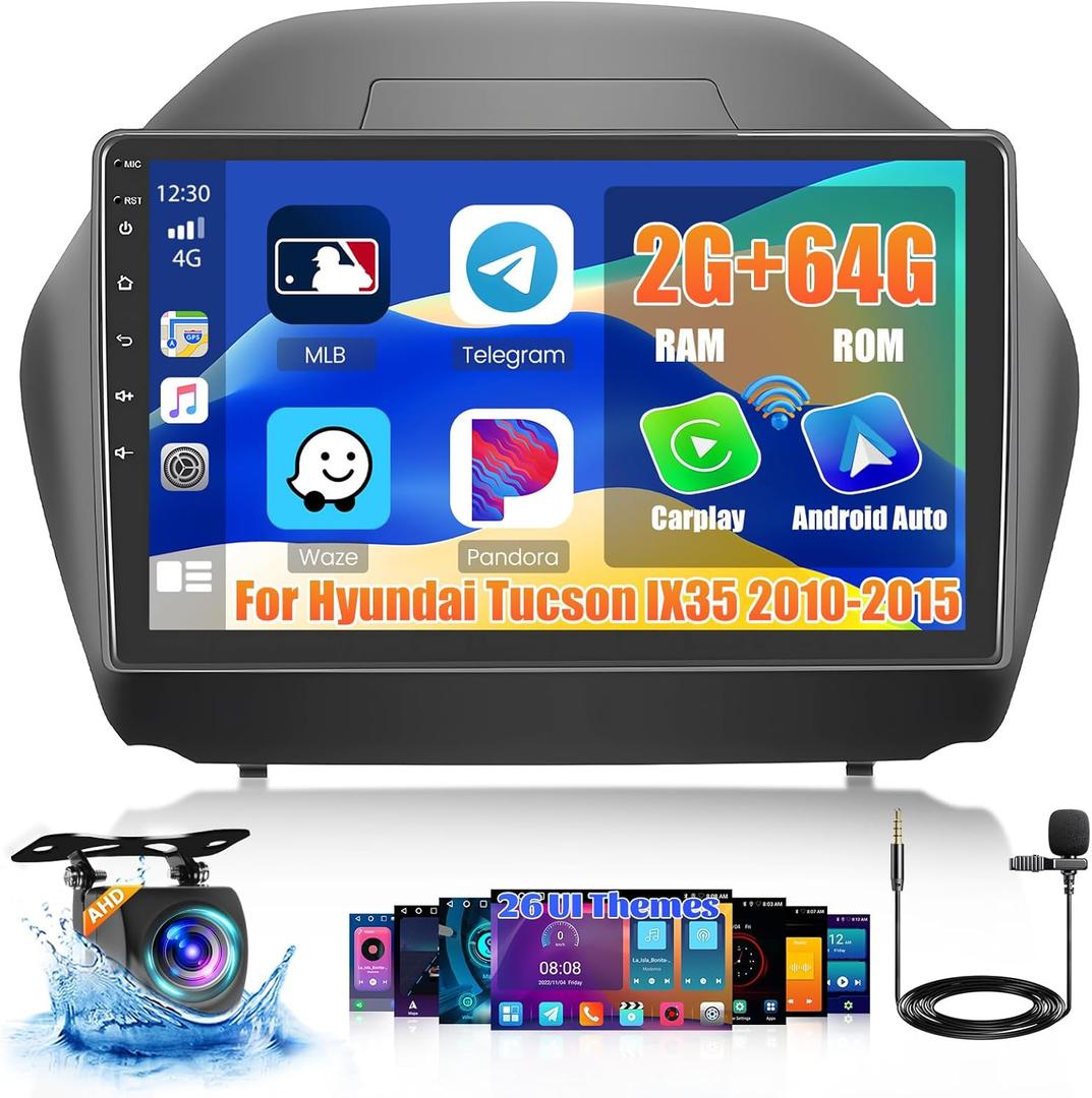 2+64G Android 13 Car Stereo Radio for Hyundai Tucson IX35 2010-2015, 10.1'' HD Touch Screen Compatible with CarPlay Android Auto, AHD Backup Camera, Mirror Link, GPS, WiFi, DSP