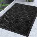 Yimobra Front Door Mat Outside Entrance 17x29.5, Waterproof All-Season Weather Doormat, Stain and Fade Resistant, Indoor Outdoor Entryway Welcome Mat, Non Slip Natural Rubber, Easy Clean Patio, Black