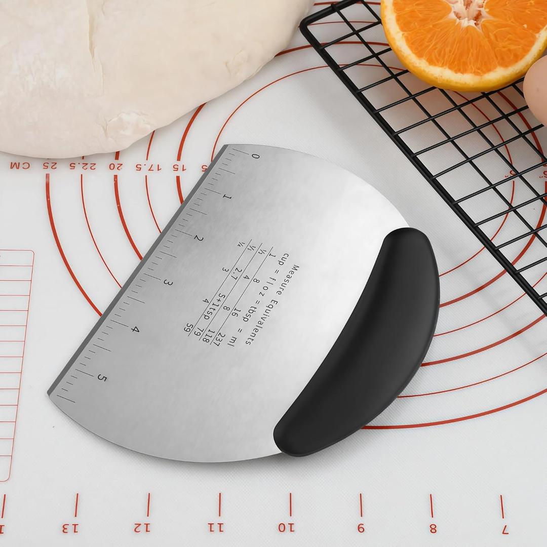 2 x Professional Stainless Steel Dough Cutter & Bench Scraper Heavy Duty Pastry Chopper with Measurement Scale Multipurpose Kitchen Metal Scraper Tool for Bread, Sourdough, Pizza & Cake Icing