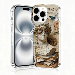  iPhone 16 Pro Max Case, Collage Cases for iPhone 16 Pro Max, Scratch Resistant Shockproof Cover, Aesthetic Clear Phone Cover, Vintage Cases, Steampunk Sculpture and Machinery Collage Design（B115）