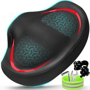 Noseless Bike Seat Cushion for Men & Women - Extra Padding & Comfort Wide Bicycle Seat, Oversized Comfortable Saddle for Peloton Bikes, Exercise Bikes, Electric Bikes, Cruiser Bikes (Red)