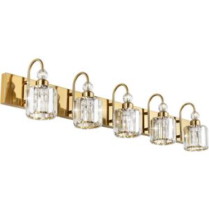 Ralbay Crystal Vanity Lights 5-Lights Brass Gold Over Mirror Modern Bathroom Wall Lighting Fixtures