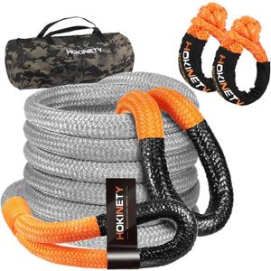 HOKINETY Kinetic Recovery Tow Rope: 1-1/8" x 30ft 48000LBS Snatch Strap with Soft Shackles Heavy Duty Offroad Towing Straps Kit for Trucks SUV UTV ATV Tractor Car Jeep - Gray