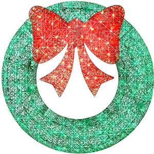 Best Choice Products 48in Pre-Lit Outdoor Christmas Wreath Decoration, LED Metal Holiday Decor for Home w/ 140 Lights, Bow - Green/Red