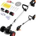 Electric Weed Wacker Cordless Weed Trimmer Eater Battery Powered with 2 Battery Operated & Charger & Wheels & Shears, Lightweight 3 in 1 Grass Trimmer/Brush Cutter/Lawn Edger for Lawn, Garden