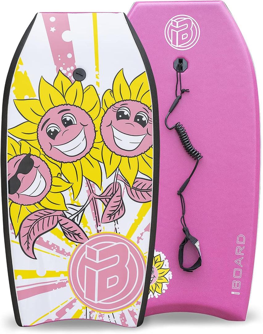 Bodyboard with Wrist Leash Lightweight Body Board for Adults with EPS Core 33/37/41 Inch Choose Color