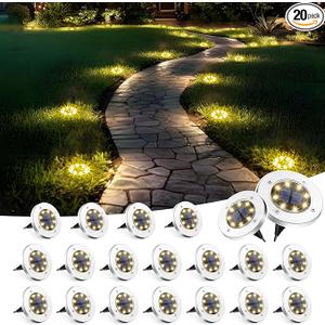 SOLPEX Solar Ground Lights 20 Pack, Solar Pathway Lights Outdoor Waterproof, Landscape Lighting for Garden, Walkway, Driveway, Yard, Deck, Patio, Swimming Pool (Warm White)