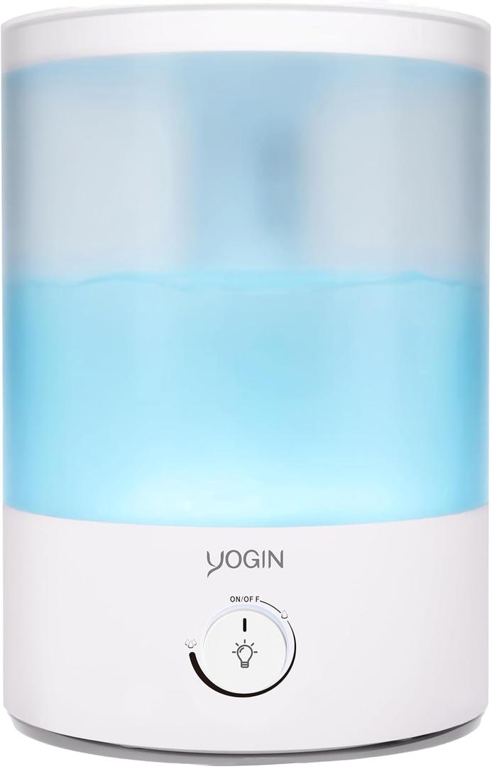 YOGIN Humidifiers for Bedroom Large room, Top fill 2.5L Ultrasonic cool mist Humidifiers for Baby Nursery and Plants, Up to 24 Hours, 24db Quiet, Night Light, Auto Shut Off, Easy Clean Humidifier (Premium version - Knob with light)