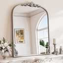 TETOTE Silver Arched Mantle Fireplace Mirror 30 x 36 Vintage Antique Silver Traditional Baroque Ornate Arch Mirror for Bathroom Living Room Bedroom, French Cleat Mount