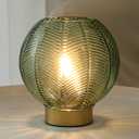 Battery Powered Lamp with Timer, Cordless Battery Operated Table Lamp with LED Bulb, Decorative Small Lamp Glass for Nightstand Bedside Bedroom Living Room-Green