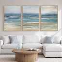 Large Framed Blue Coastal Landscape Wall Art for Living Room, 3 Piece 24x36