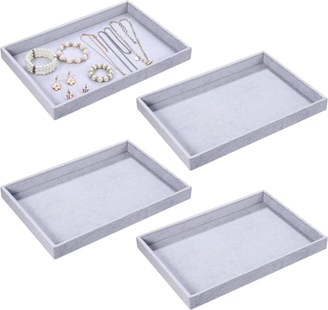 Quelay Stackable Jewelry Tray Jewelry Organizer Tray Showcase Display Empty Plate Bracelet Ring Earring Organizer (Grey)