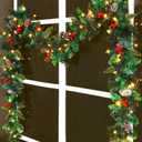 9 Foot Christmas Lighted Garland, Battery Operated Christmas Garland with Lights, Pre Lit Garland Wreath with Pine Cones for Indoor Home Winter Holiday New Year Xmas Decorations