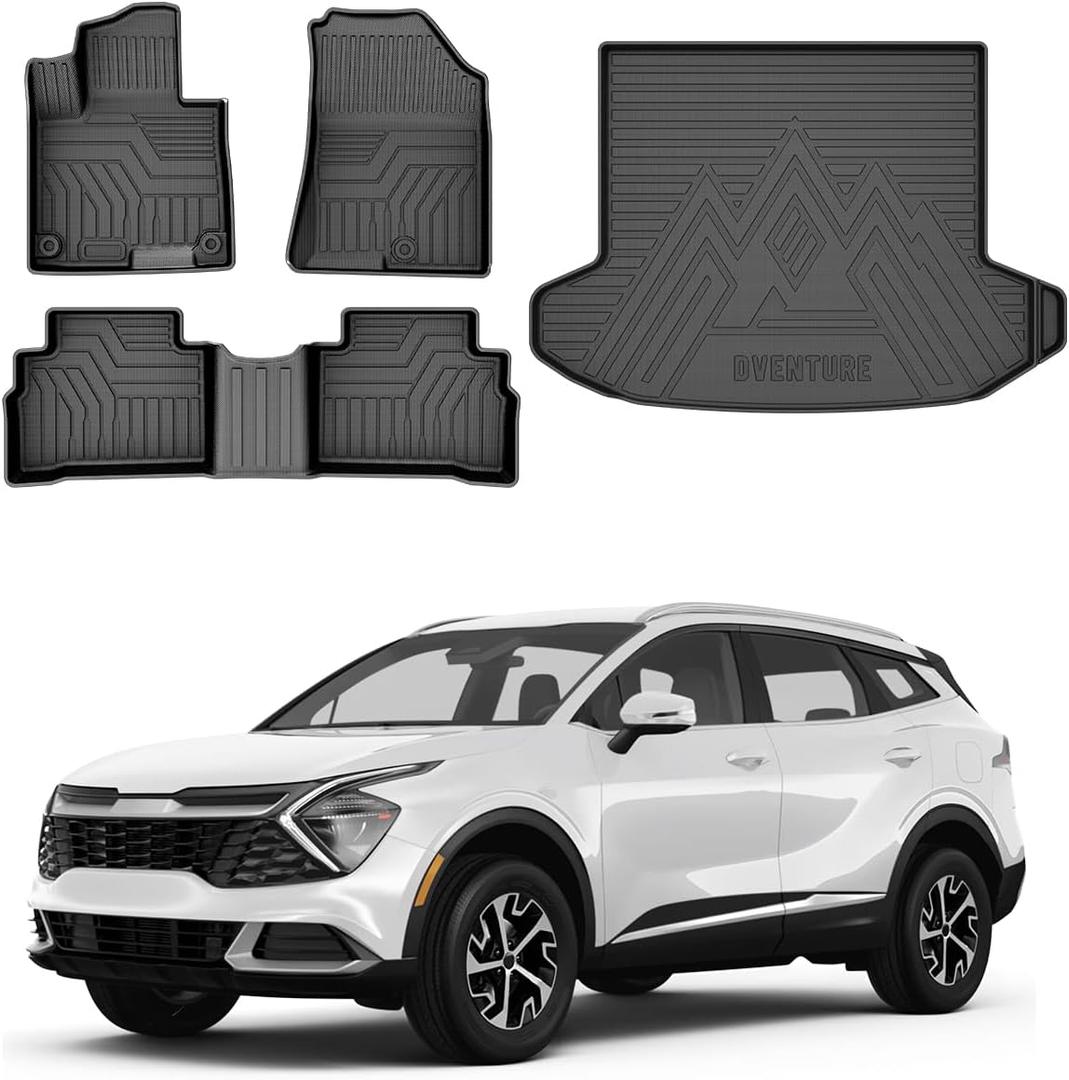 Powerty Floor Mats & Cargo Liner for 2023 2024 2025 Kia Sportage Accessories Floor Mats 2 Row Liner Set All Weather TPE 3D Floor Liners&Rear Cargo Mat (Kia Sportage 2023-2025)