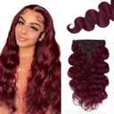 #99J Burgundy Body Wave Clip in Hair Extensions - 16 Inch Real Remy Soft Wine Red Human Hair, 120g 7pcs,#99J Body Wave Clip ins for Women