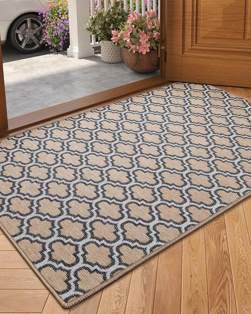 Color&Geometry Door Mat Indoor Entrance 17"x30", Front Doormat Indoor Rugs for Entryway Non Slip Washable Low-Profile Entryway Rugs Entry Mat Entry Rug Door Mats, Khaki(Rolled-up NO Creases)