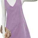Koinshha Womens Corduroy Pinafore Dress Casual Loose Sleeveless V Neck Fall Overall Mini Dresses