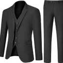Men's Slim Fit 3 Piece Suit Set, Two Button Solid Blazer Jacket with Multi-Functional Pockets for Business/Party, Medium