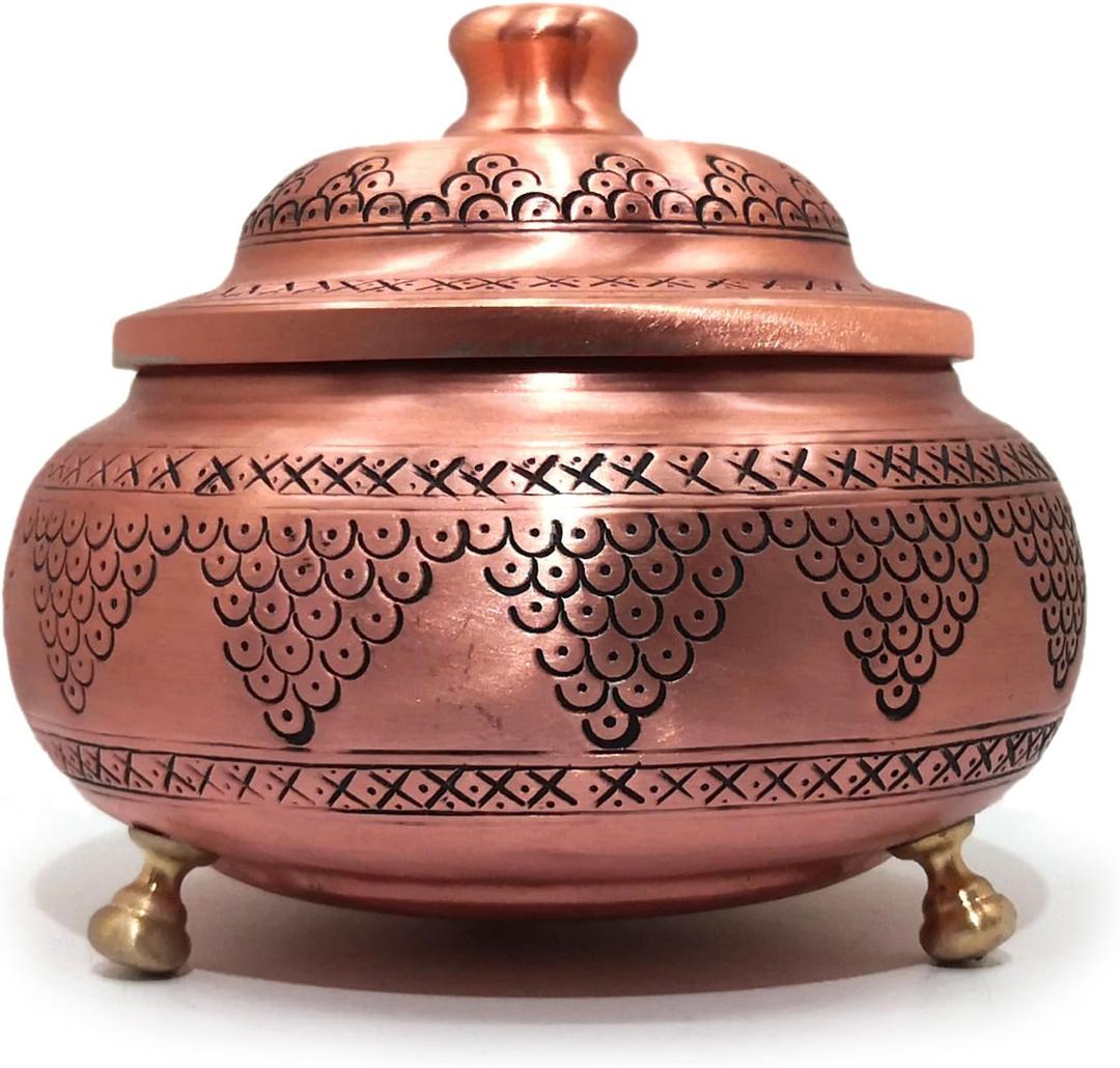 Copper Sugar Bowl with Lid - 17 oz, Handcrafted TurkishDesign | Multipurpose Seasoning & Spice Jar, Coffee Canister | Ideal Kitchen Decor & Housewarming Gift (Coppe Color-Punched Grapes)