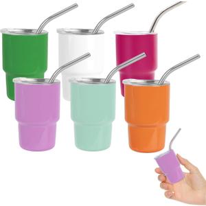 Cute Shot Glasses Set with Straw 2 oz, Mini Shot Tumblers with Lid and Straw, Funny Gifts for Women(6 Pack-B)