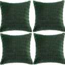Fancy Homi 4 Packs Hunter Green Decorative Throw Pillow Covers 20x20 Inch for Couch Bed Sofa, Forest Green Boho Home Decor, Soft Plush Corduroy Cute Emerald Green Square Cushion Case 50x50 cm