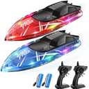 Remote Control Boat for Kids, 2Pack RC Boats with LED Lights for Pools Lakes River & Bathtub, 2.4Ghz Control, Whole Body Waterproof, 2 Rechargeable Batteries Summer Water Toys (Blue&red)