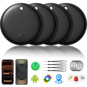 Air Tracker Smart Tags Android & iOS-4 Packs,Dual System Bluetooth Air Luggag Tracker Keys Finder/Item Locator Work with Apple Find My (iOS)&Google's Find Hub(Android) for Key,Backpack,Luggage Black