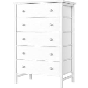 BOLUO White Chest of Drawers for Bedroom Dresser with 5 Drawer Fabric Dressers Storage for Girls,Kids Closet Modern
