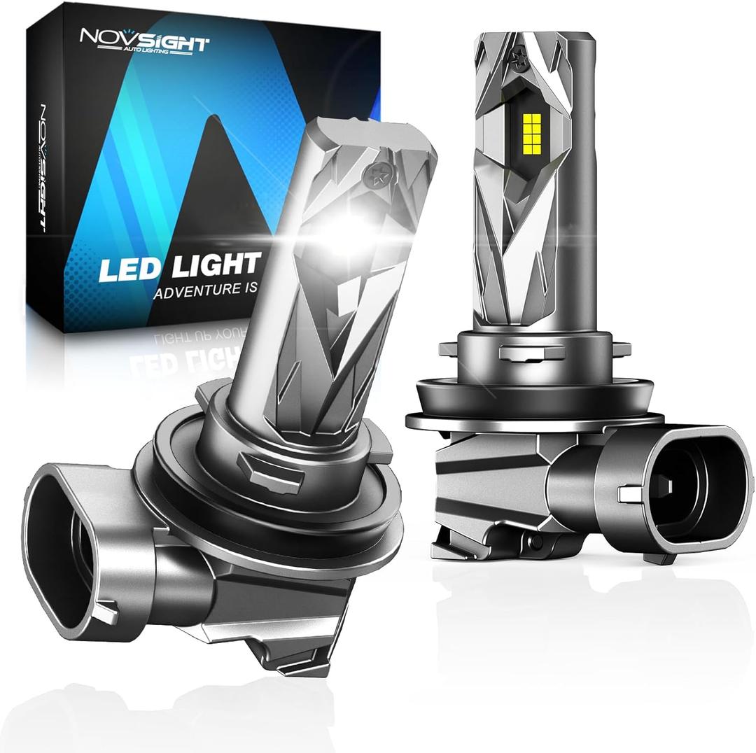 NOVSIGHT H11 H8 H9 LED Fog Light Bulbs - 400% Super Brighter 6500K Cool White, Fanless Light, 1:1 Size Perfect Low Beam, Plug and Play, Automotive Fog Lights Replacement