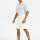 Men's Corduroy-Style Shorts Elastic Waist Drawstring 7 Inch Inseam Polyester Casual Shorts with Pockets (Beige, XXL)