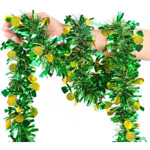 FOIMAS 33 Feet St Patrick's Day Tinsel Garland,Mentallic Green and Gold Shamrock Clover Hanging Garland with Hat Lucky Coin Confetti for St Patrick's Day Wreath Home DIY Craft Decoration, Green & Gold