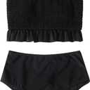 RXRXCOCO Womens Shirred Bandeau Bikini Cute Two Piece Swimsuit Off Shoulder High Waist Bathing Suit (Black, L)
