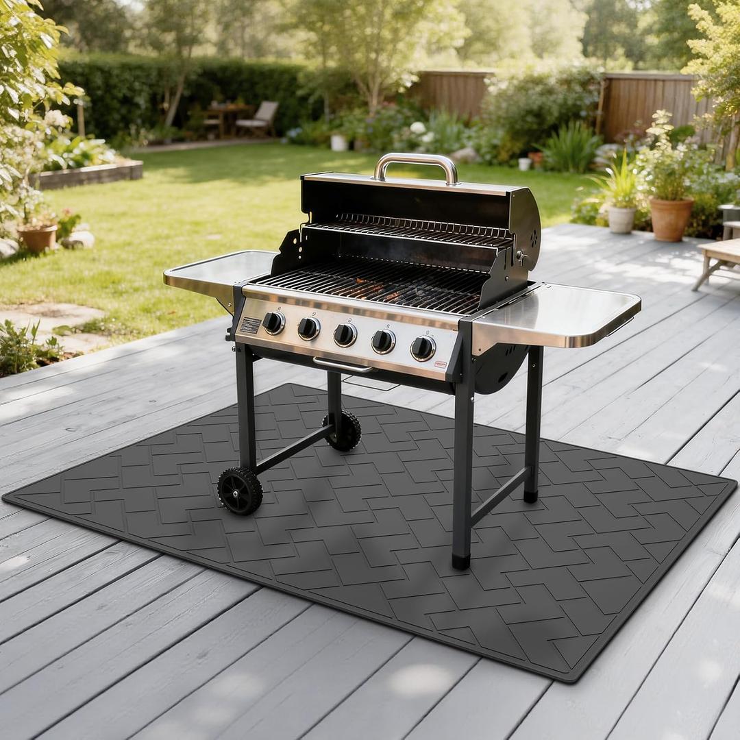 Grill Mats for Outdoor Grill 66" x 49", Heavy Duty TPE Under Grill Mat, Waterproof, Oil-Resistant & Easy to Clean, Protect Your Floors from Oil and Stains
