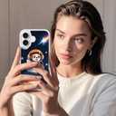 USLAI Case for iPhone 16, with Cute Pattern Design, Slim Fit, Shockproof Drop Protection, Supports Wireless Charging - Astro Doggy