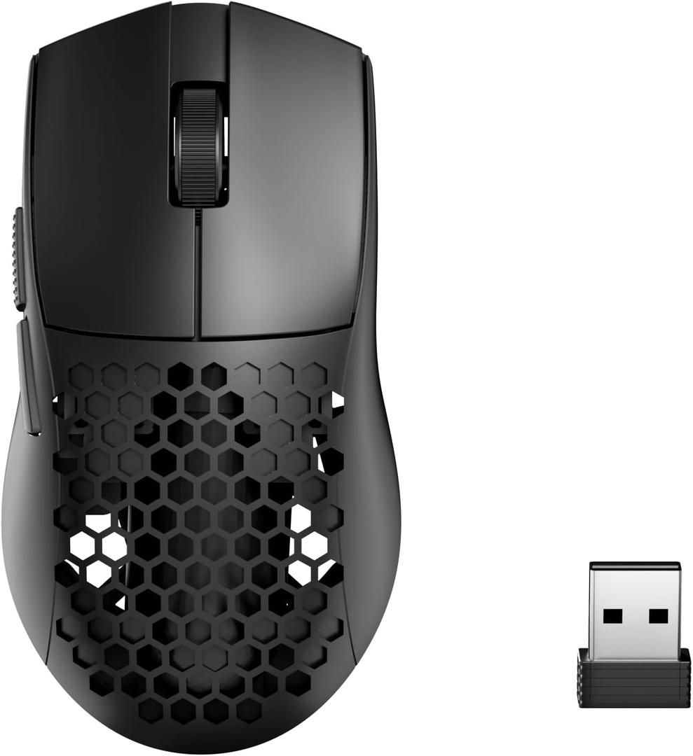 Redragon M725 Honeycomb Shell Gaming Mouse Wireless, Ultra Lightweight 49g, 8000 DPI Tri-Mode BT5.1/2.4GHz/Type-C Wired Gamer Mouse with 2 Side Buttons, Macro Programmable for PC/Mac/Laptop, Black