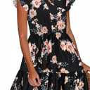 HOTOUCH Women Printed Dress for Summer Short Ruffle Sleeve Dress Tiered Mini Dress with Pockets Size S