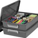 IRIS USA 6 Qt. Plastic Craft Storage Container Bins with Lids, 2 Pack, Small Art & Office Supply Organizer Tote, Sensory Bins & Boxes for Home & University, Stackable, Secure Latch Buckles, Gray