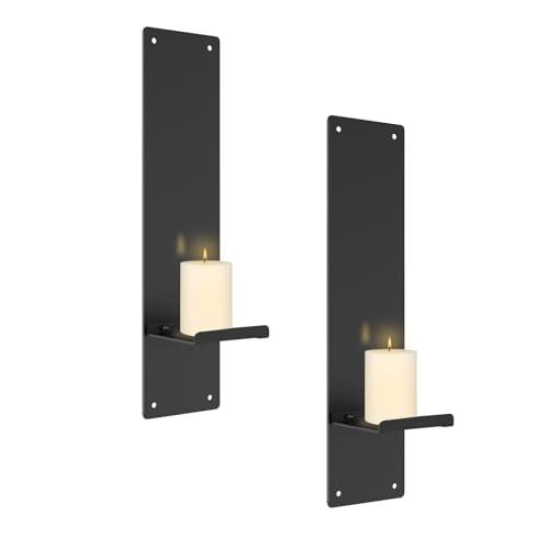 OYEFLY Set of 2 Metal Wall Candle Sconces,Black Vintage Hanging Candle Holders Decor (Black)