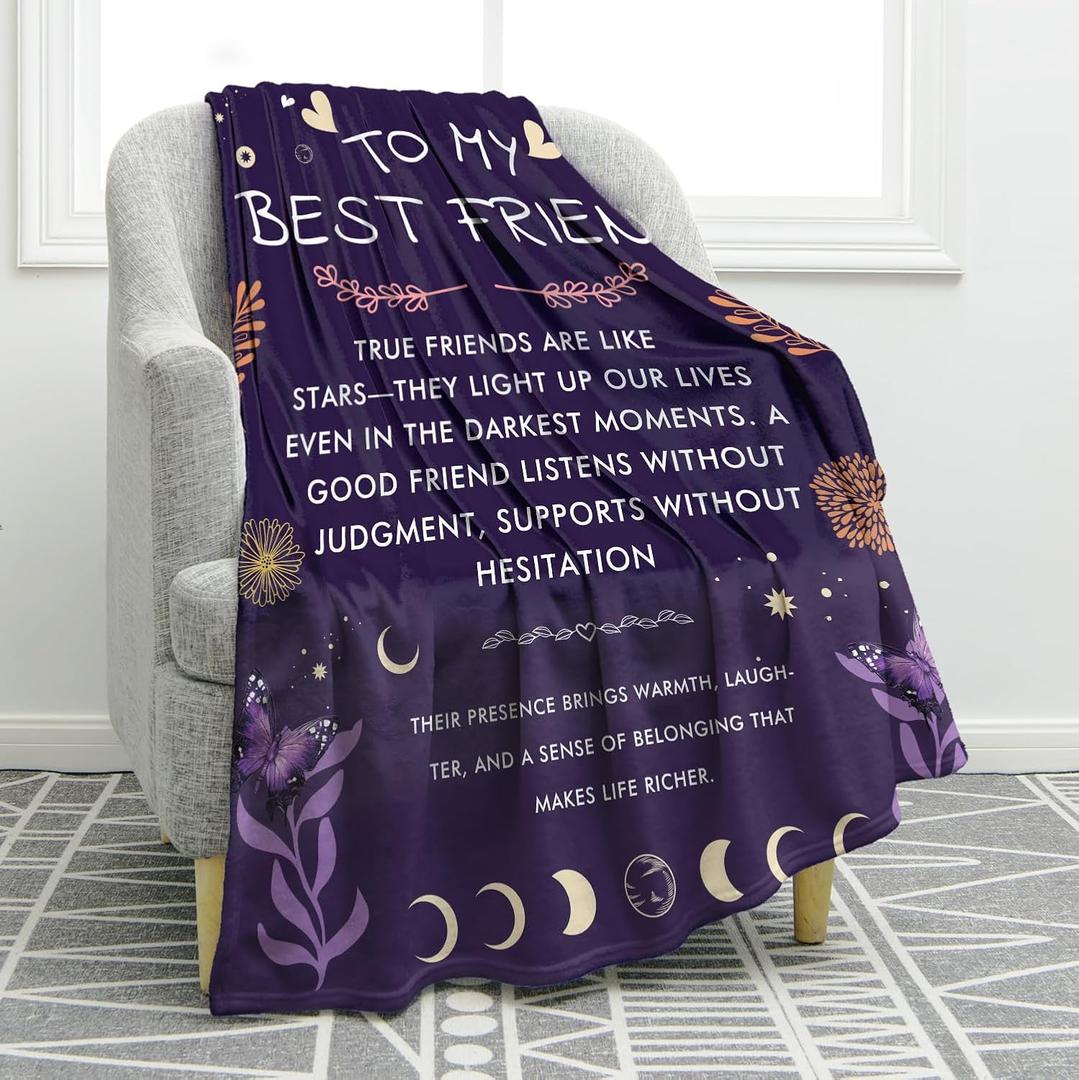 Jekeno Blanket Gifts for Best Friend Women, Best Friend Birthday Gifts, Sister Bestie BFF Soul Friendship Gift Ideas for Women Girls 60"x80"