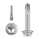 #14 x 1-1/4" (100 PCS) Sheet Metal Screws, Hex Washer Head Self Drilling Screw, 410 Stainless Steel Flanged Fast Self Tapping Screws