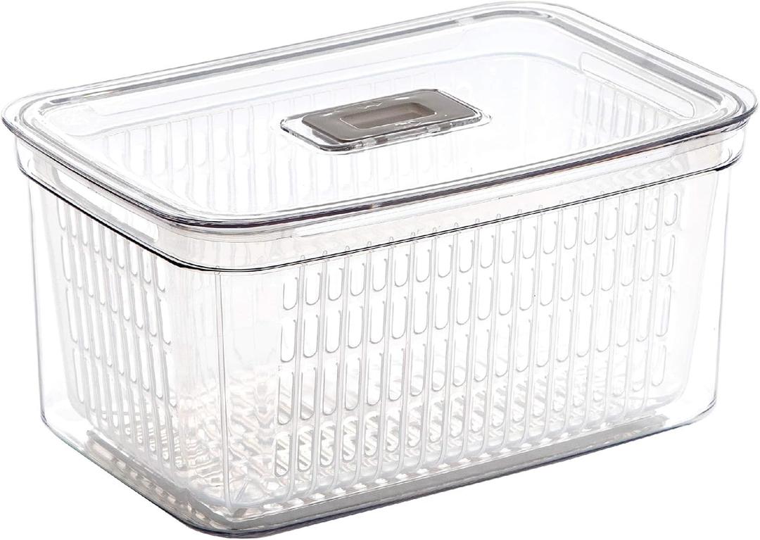 BINO | Produce Saver - 23.7 Cup/5.6L | Fridge Storage Containers for Fruits and Vegetables | Vegetable Storage with Adjustable Air Vent, Removable Basket | BPA-Free Fridge Organizers and Storage