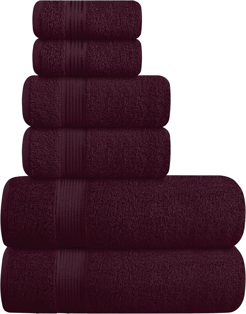 Belizzi Home Ultra Soft 6 Pack Cotton Towel Set, Contains 2 Bath Towels 28x55 inch, 2 Hand Towels 16x24 inch & 2 Wash Coths 12x12 inch, Ideal for Everyday use, Compact & Lightweight - Burgundy Red
