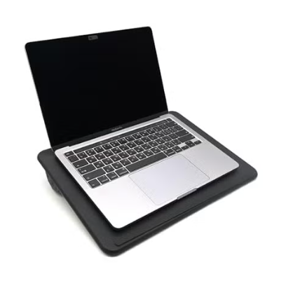 ergomi Lap Desk with Soft Cushion and Wrist Rest – Portable Laptop Desk for Bed, Couch & Home Office, PU Surface Tray with Handle for 15.6 inch Laptop (Medium, Black)