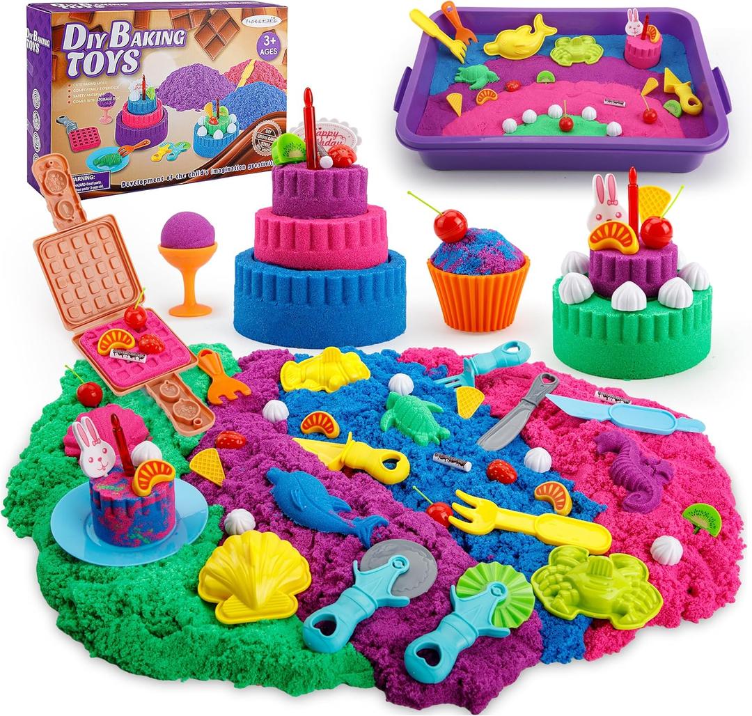 YIDESTARS Sensory Play Kit: Sand Art & Ice Cream Toy - 4lbs Colorful Sand,Molds,Tools,Sandbox w/Lid - Fun Gift for Kids(3-8)